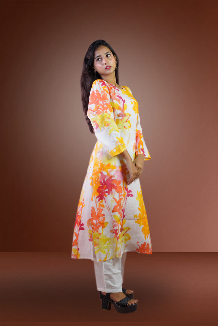 Multicolor Pure Linen Printed Salwar Suit