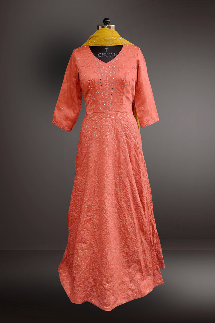 Raw Silk Sequins Embroidered Anarkali Suit