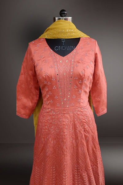 Raw Silk Sequins Embroidered Anarkali Suit