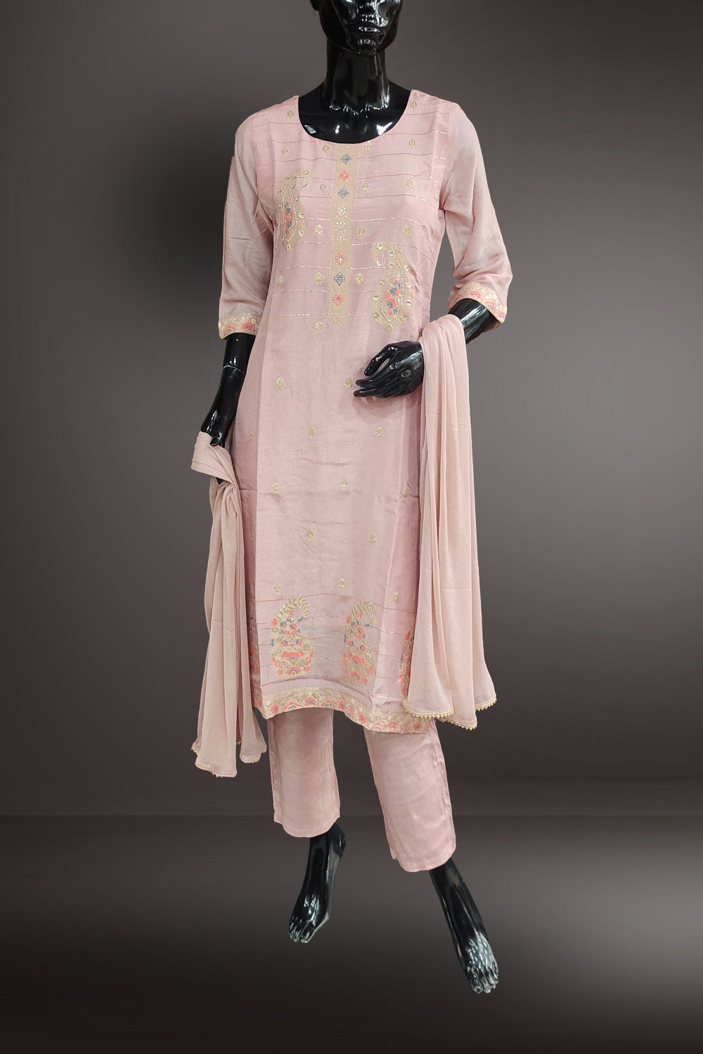 Pale Pink Imported Silk Zari Weaving Salwar Kameez