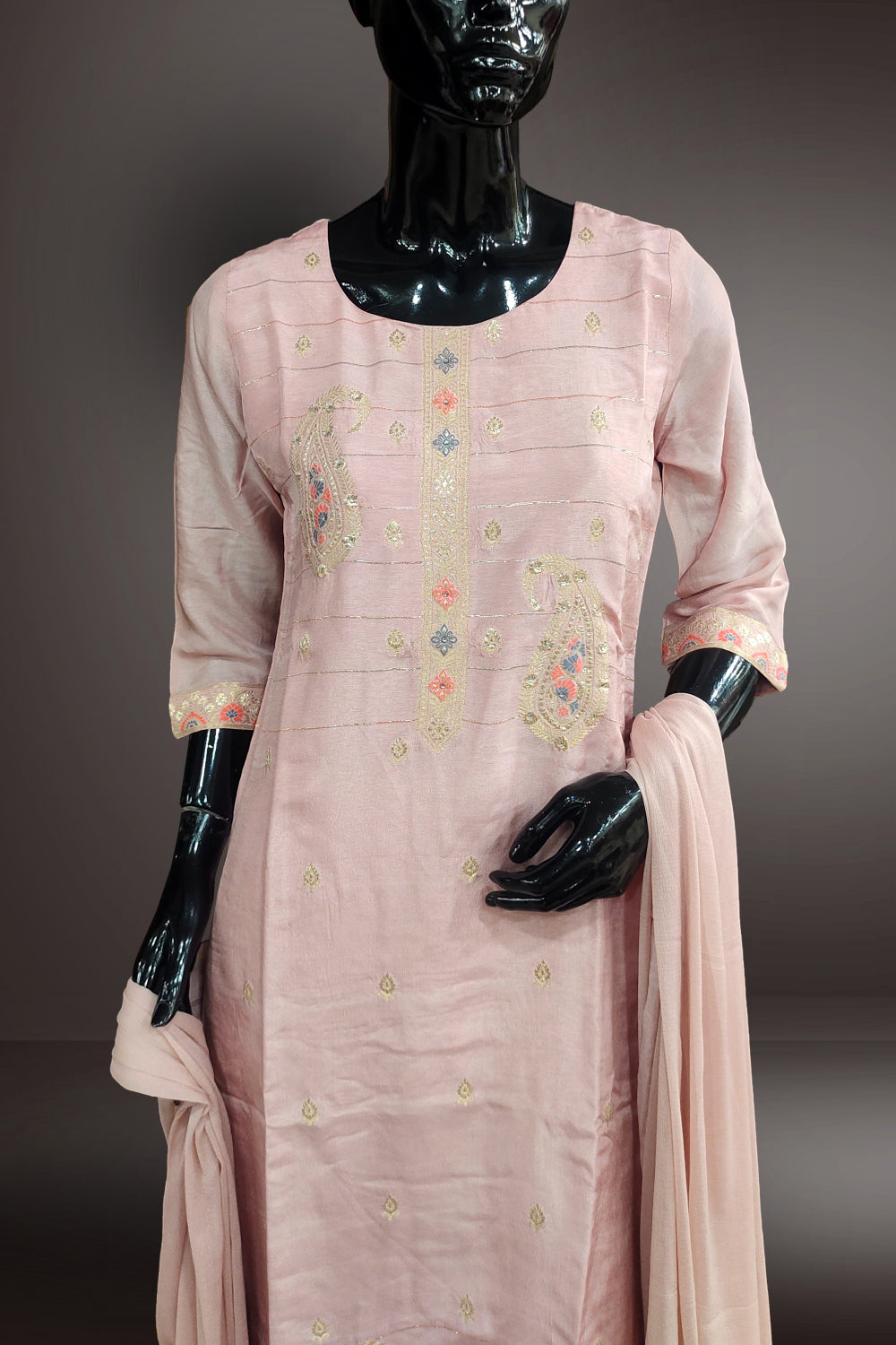 Pale Pink Imported Silk Zari Weaving Salwar Kameez