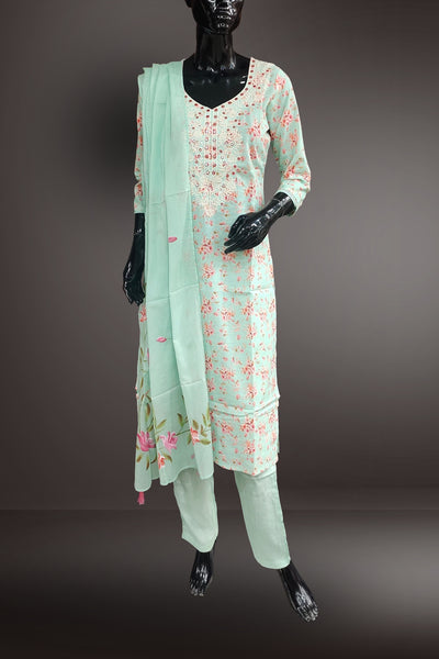 Cotton Printed with Mirror Embroidered Salwar Kameez