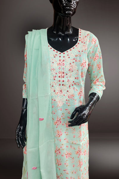 Cotton Printed with Mirror Embroidered Salwar Kameez