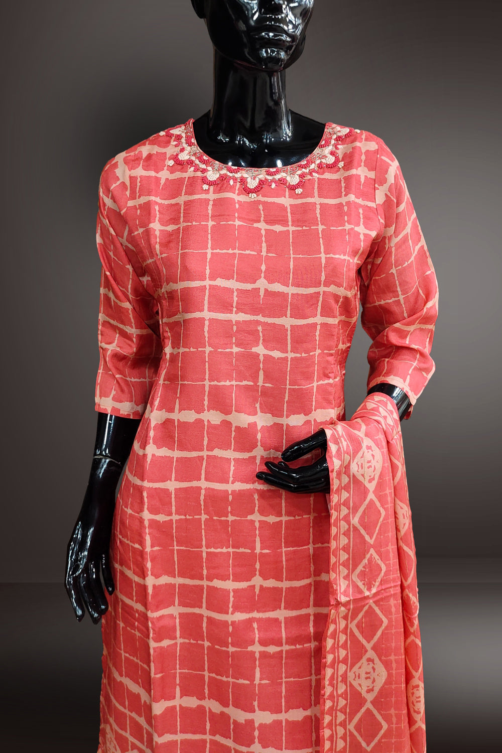 Chanderi Printed with Thread Embroidered Salwar Kameez