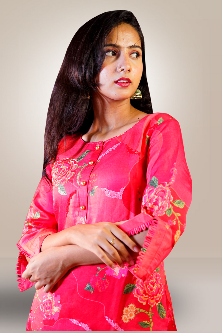 Red Color Pure Silk Hand Worked Salwar Kameez