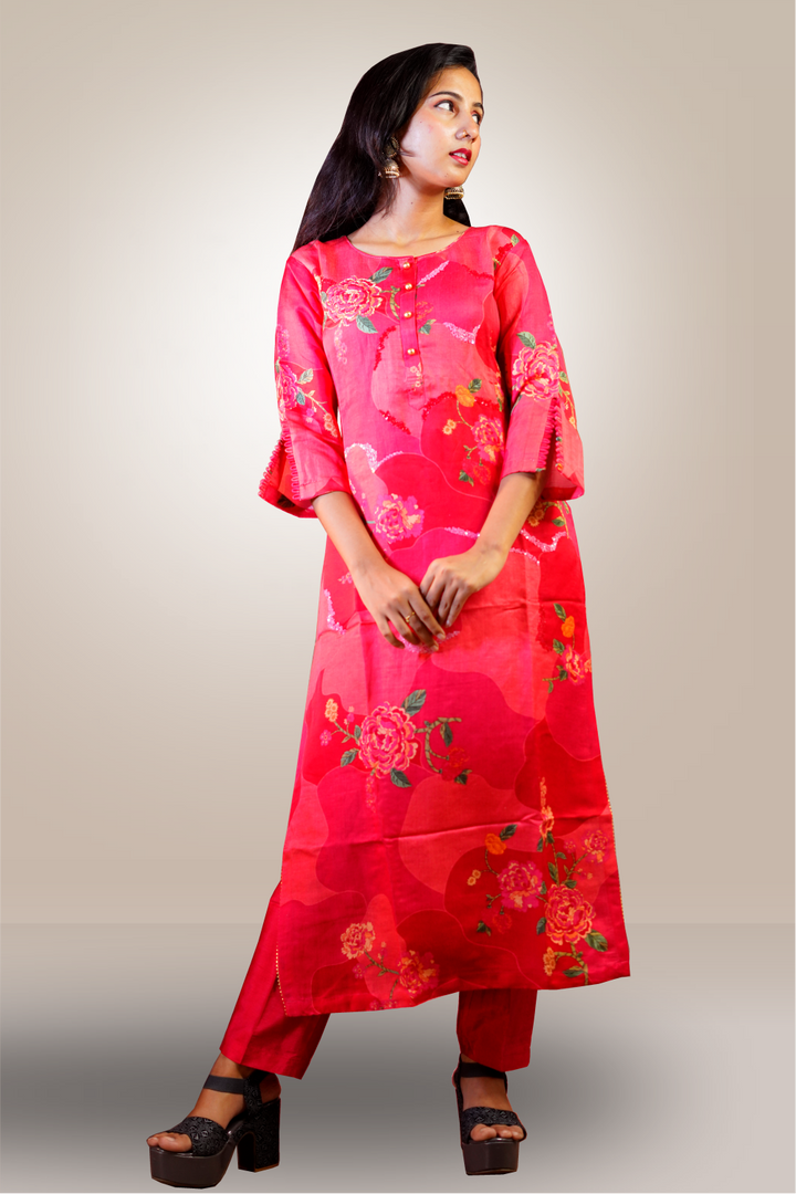 Red Color Pure Silk Hand Worked Salwar Kameez