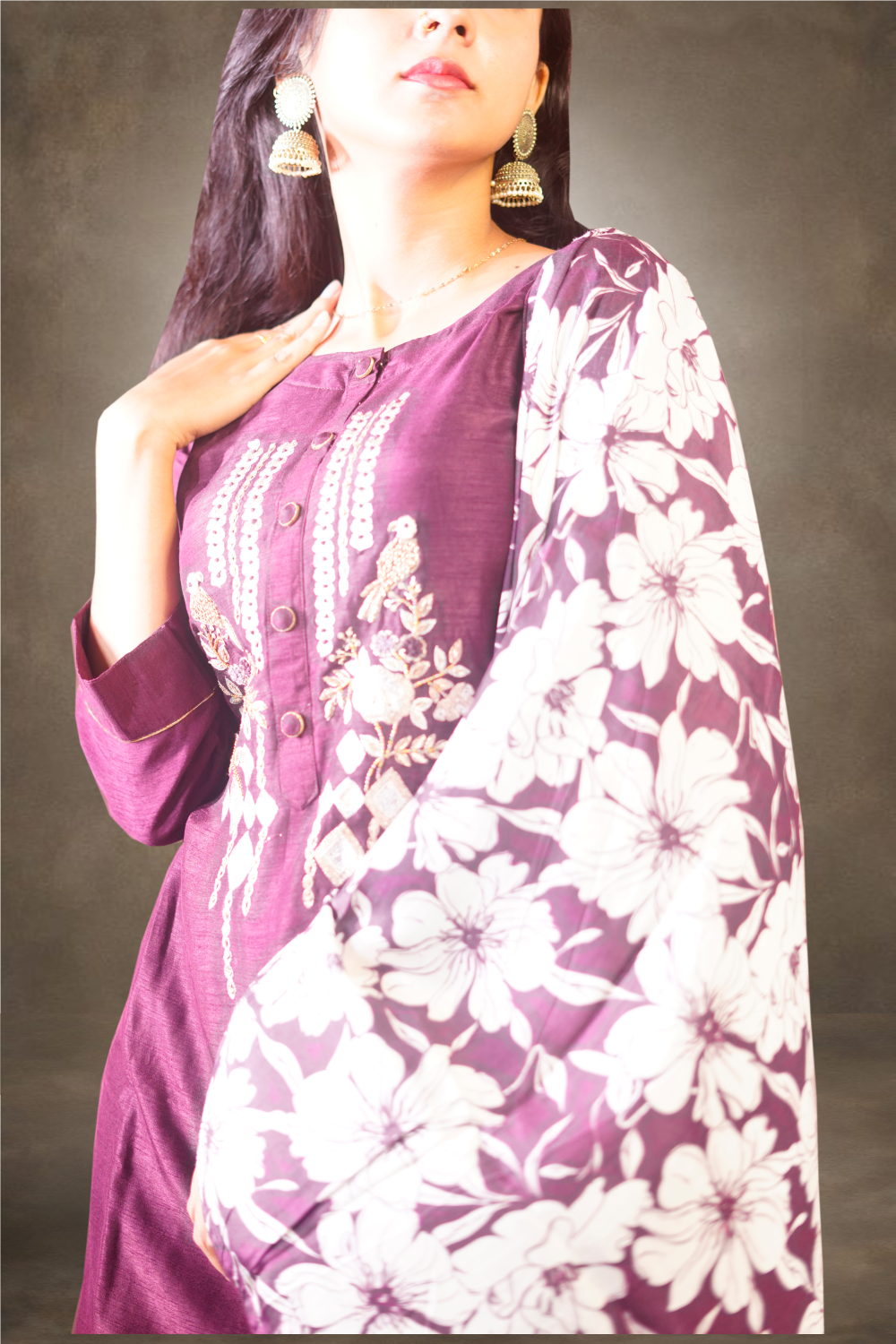 Maroon Color Semi Raw Silk Salwar Kameez