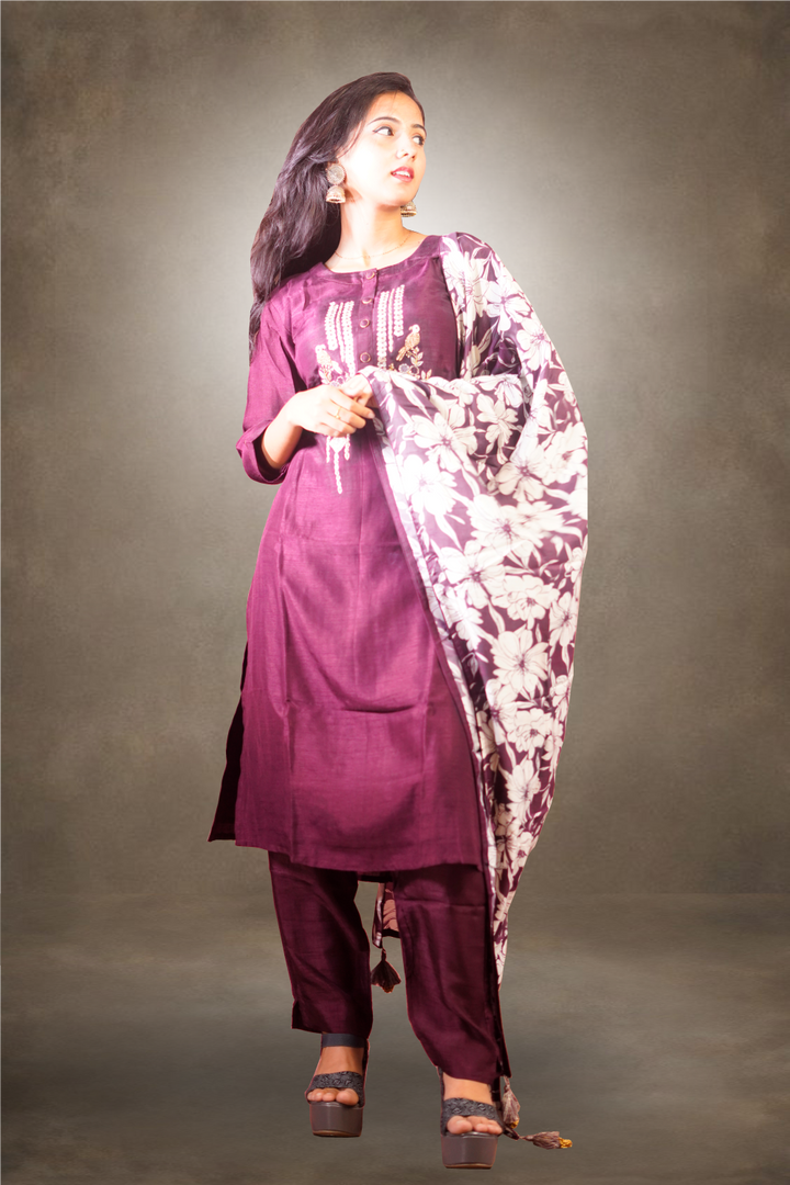 Maroon Color Semi Raw Silk Salwar Kameez