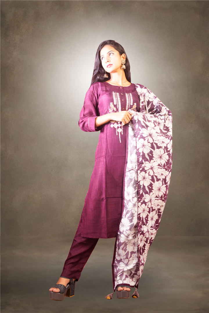 Maroon Color Semi Raw Silk Salwar Kameez