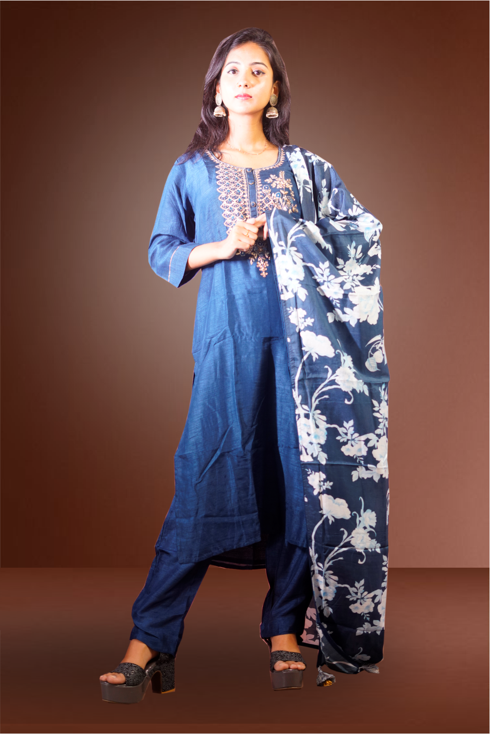 Blue Color Semi Raw Silk Salwar Kameez