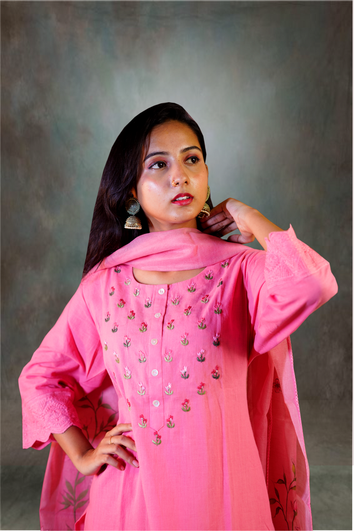 Light Pink Color Cotton Thread Embroidery Work Salwar Kameez