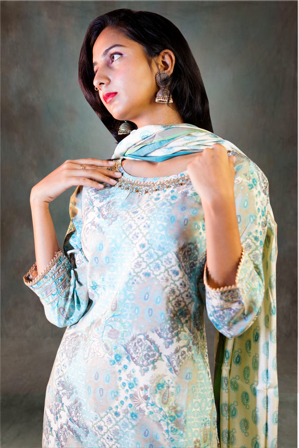 Blue Color Pure Chanderi Salwar Kameez