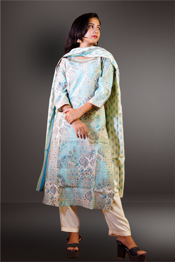 Blue Color Pure Chanderi Salwar Kameez