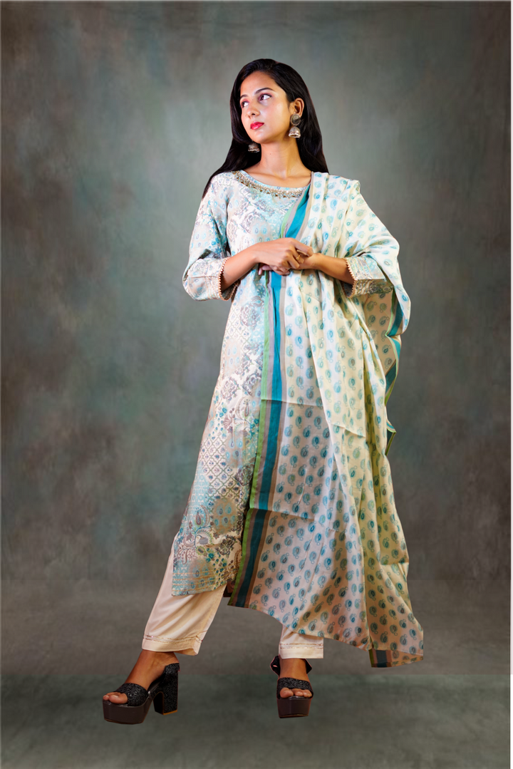 Blue Color Pure Chanderi Salwar Kameez