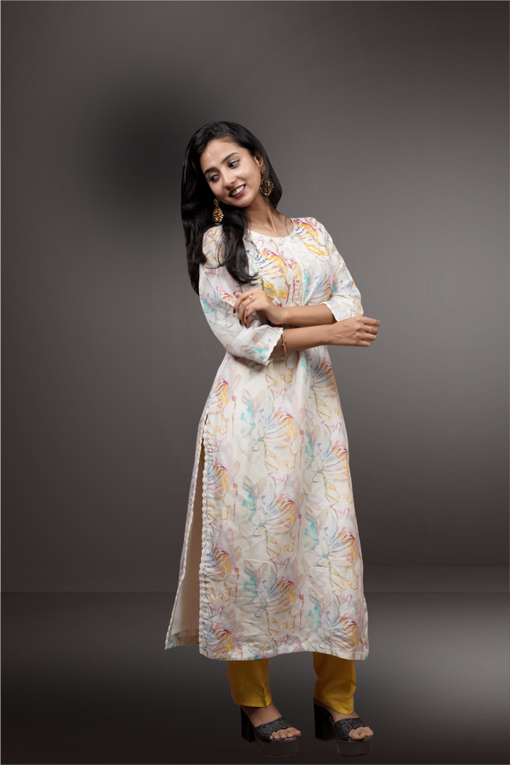 White Color Silk Multicolor Printed Salwar Kameez