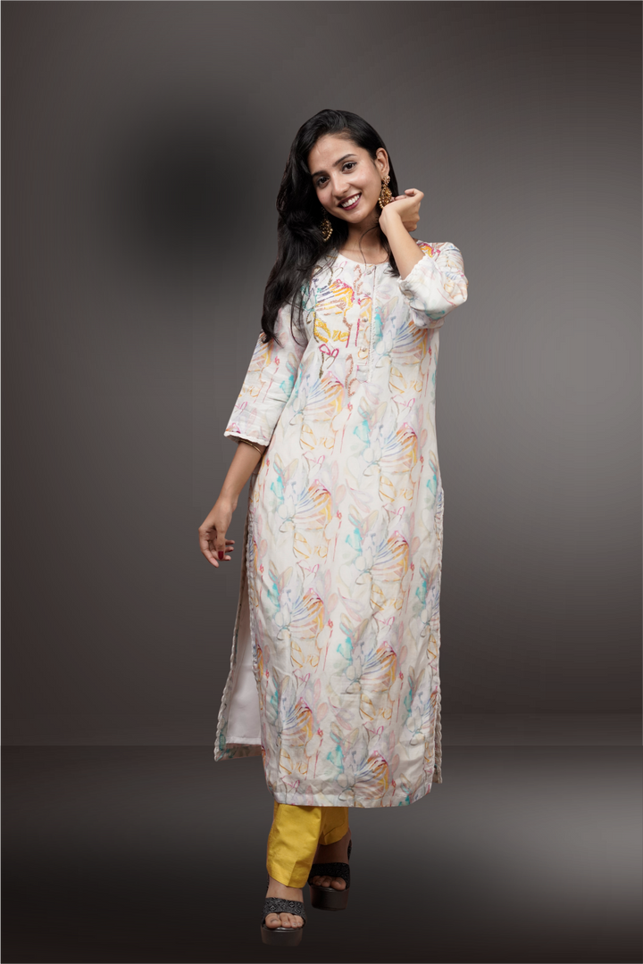 White Color Silk Multicolor Printed Salwar Kameez