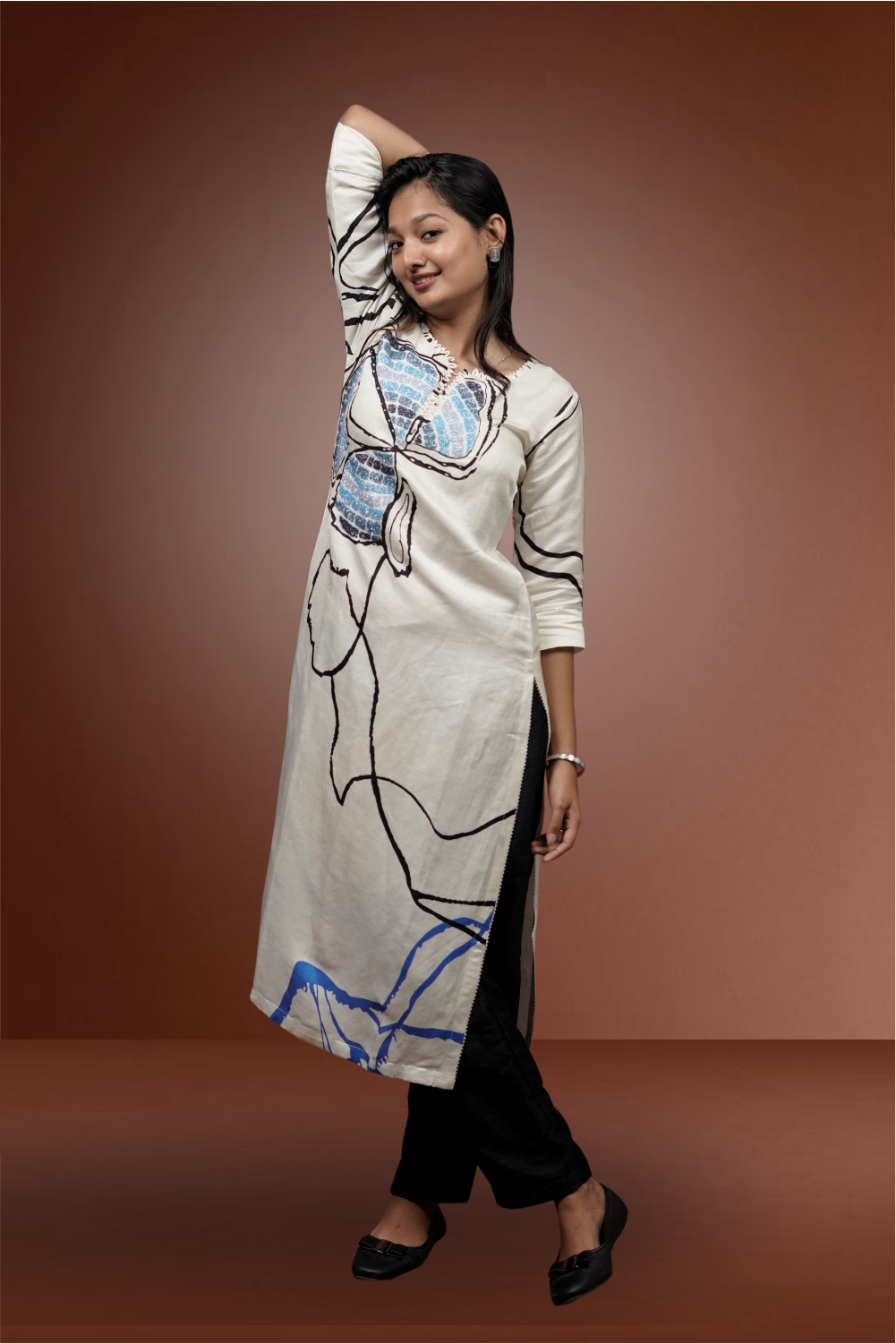 White Color Silk Beads  Worked Printed Salwar Kameez