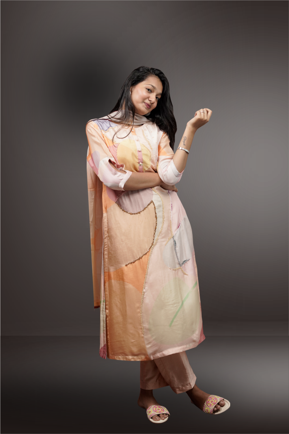 Multicolor Silk Beads & Sequins Worked Salwar Kameez