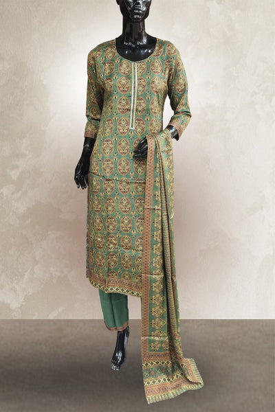 Sap Green Color Model Silk Printed Salwar Kameez