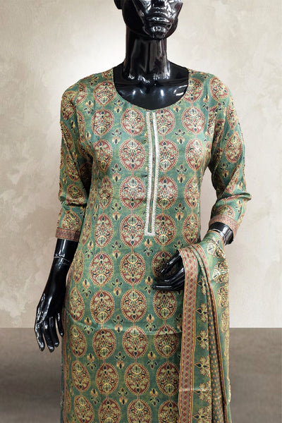 Sap Green Color Model Silk Printed Salwar Kameez