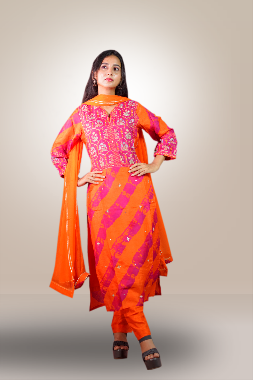 Pure Chanderi Silk Printed Salwar Kameez