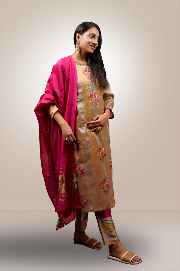 Tissue Silk Gold Shaded Straight Cut Salwar Kameez