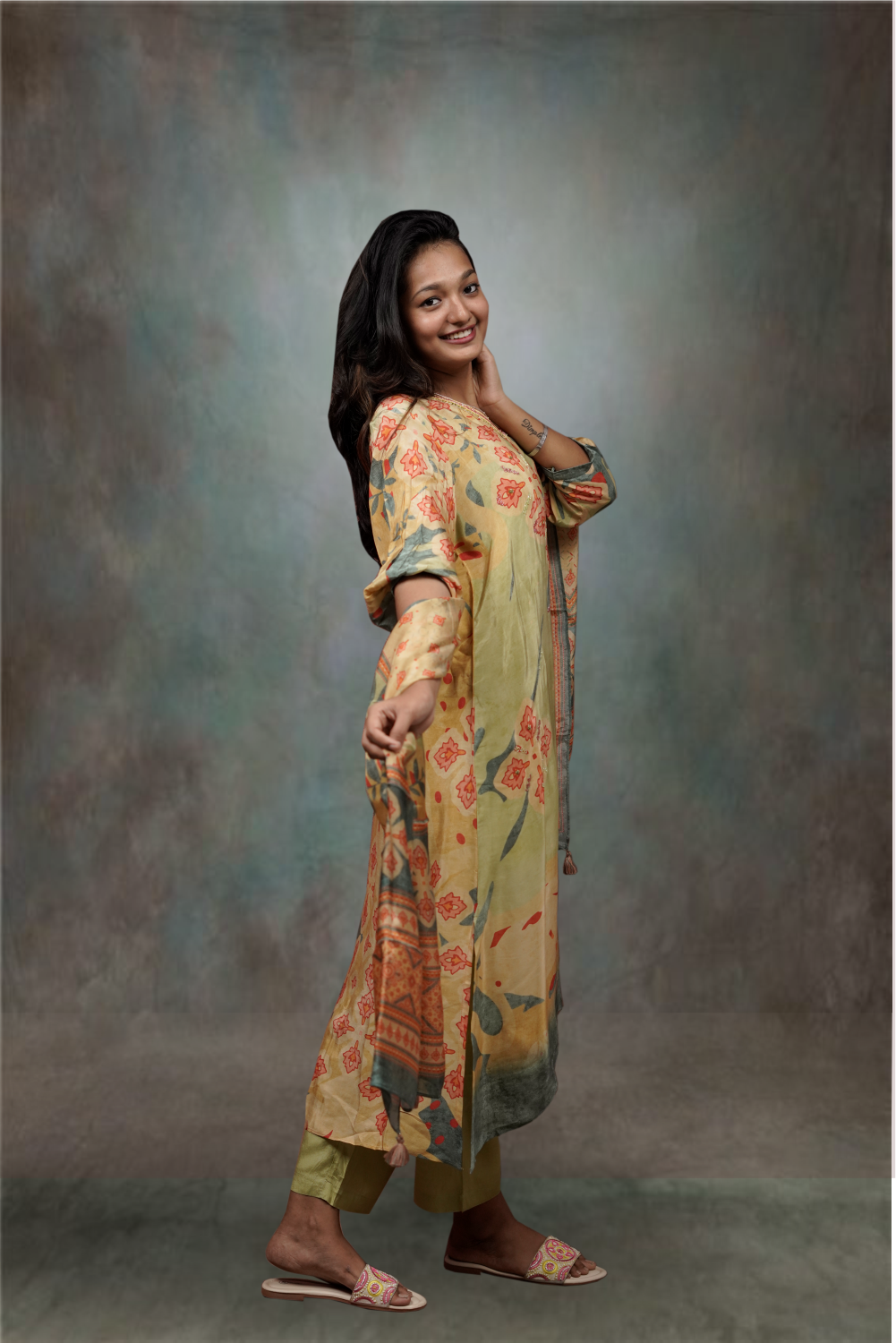 Light Green Color Crepe Silk Printed Salwar Kameez