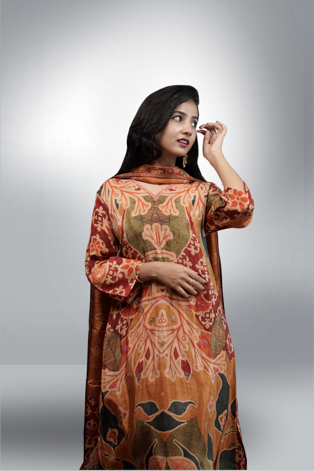 Multicolor Crepe Silk Floral Printed Salwar Kameez