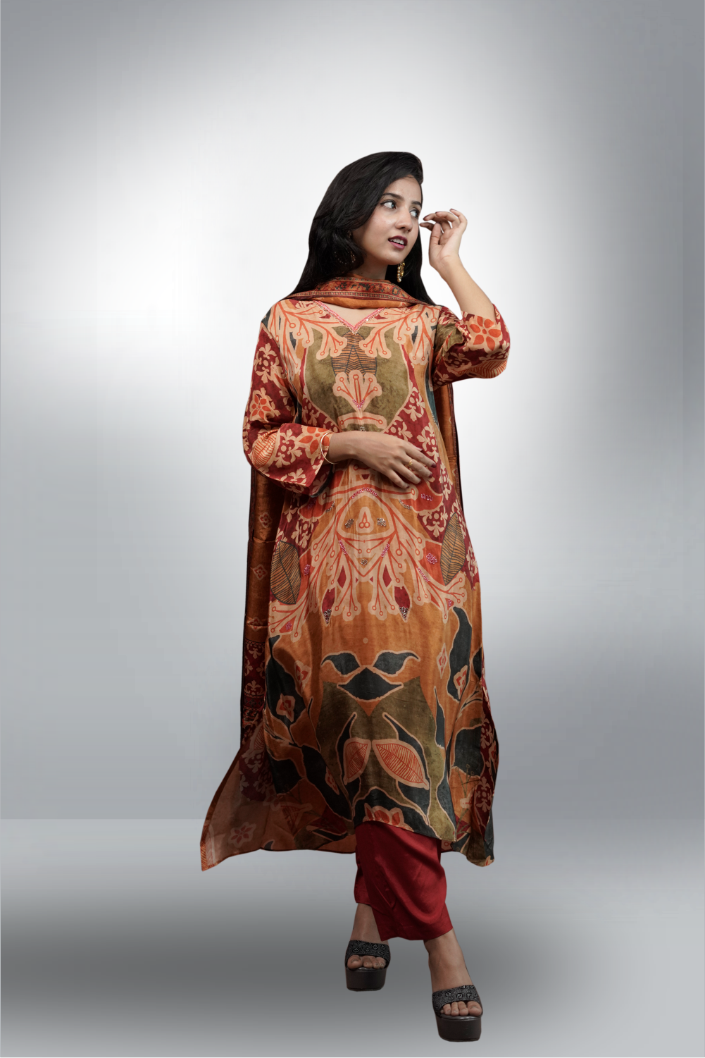 Multicolor Crepe Silk Floral Printed Salwar Kameez