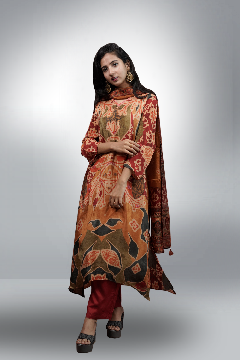 Multicolor Crepe Silk Floral Printed Salwar Kameez