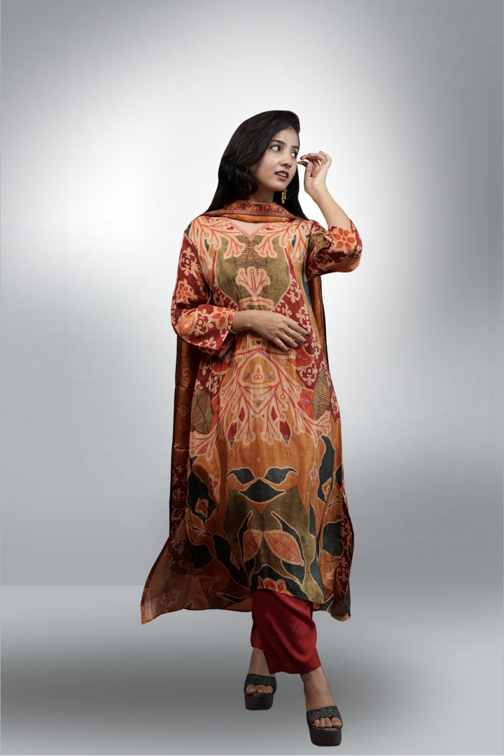 Multicolor Crepe Silk Floral Printed Salwar Kameez