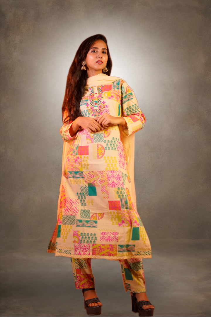 Sandal Color With Printed Straight Cut Salwar Kameez