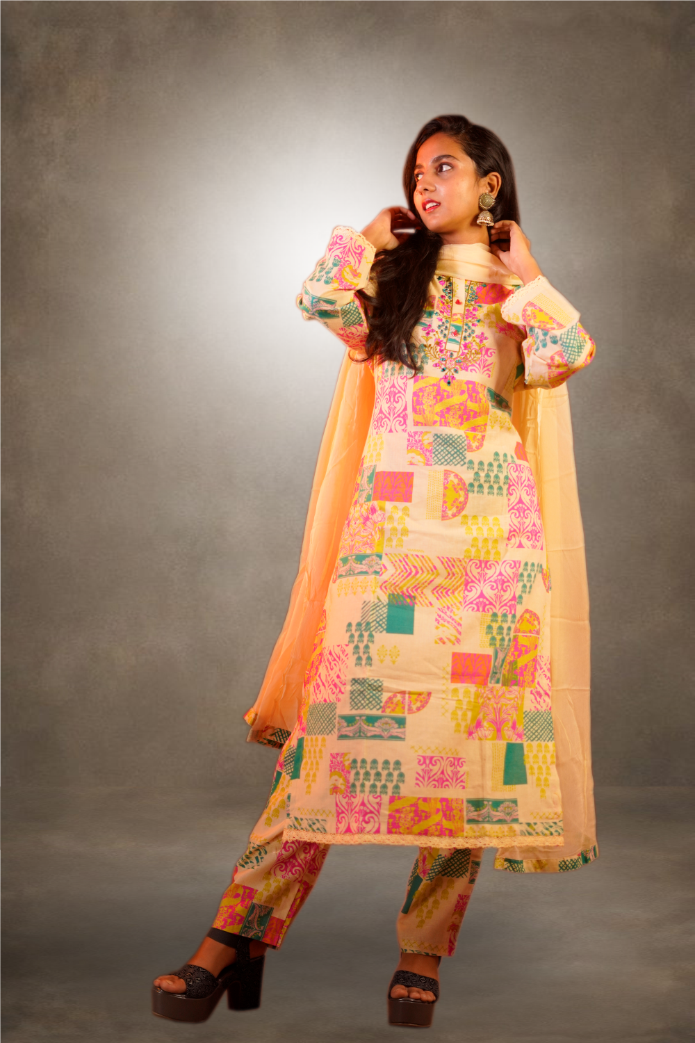 Sandal Color With Printed Straight Cut Salwar Kameez