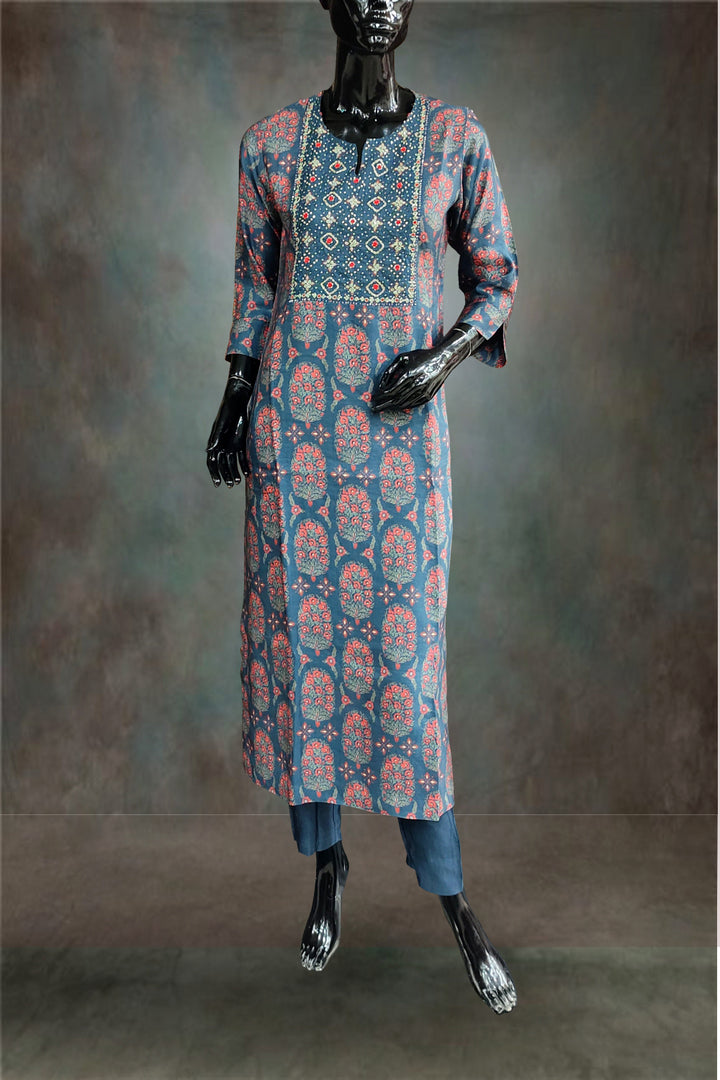 Silk Printed with Thread Embroidered Salwar Kameez