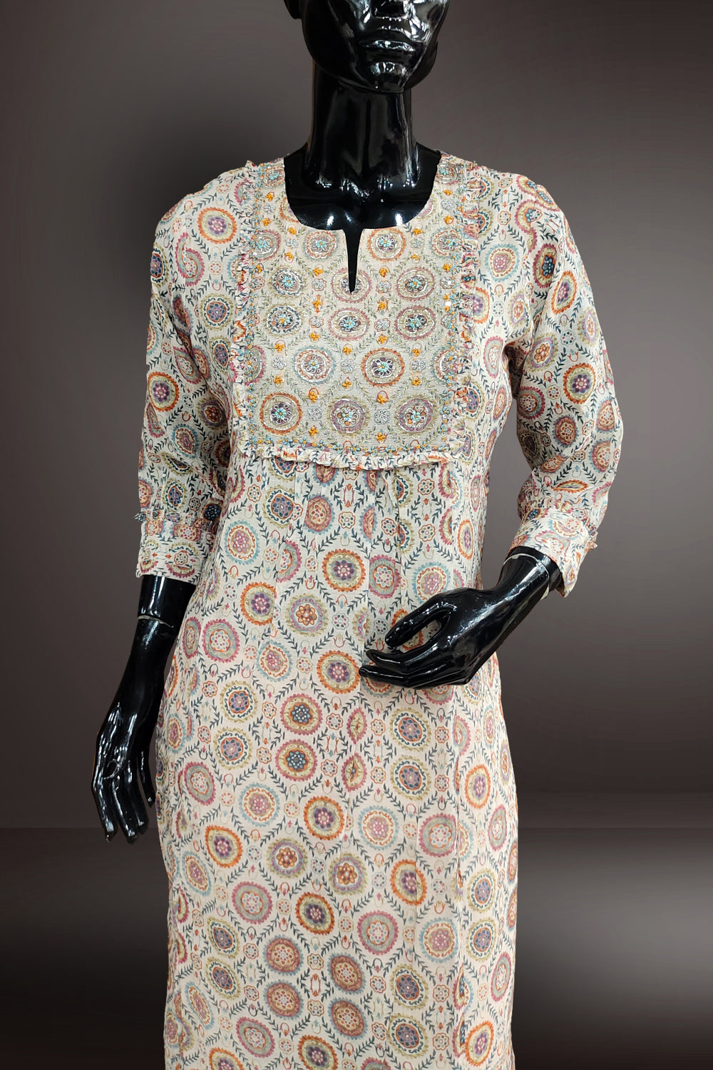 Semi Silk Printed with Zari and Thread Embroidered Salwar Kameez