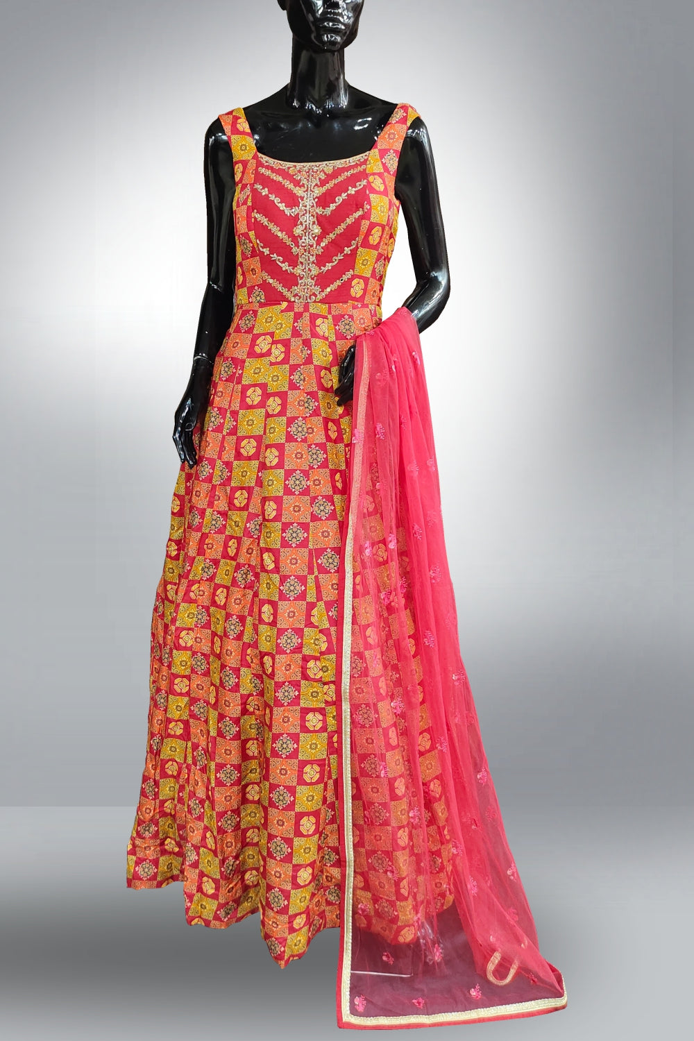 Silk Printed with Zari Embroidered Anarkali Suit