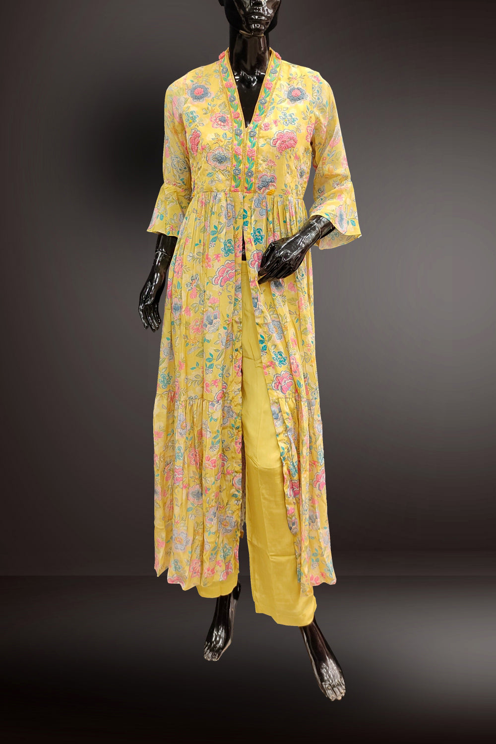 Yellow Crepe Front Slit Anarkali Suit