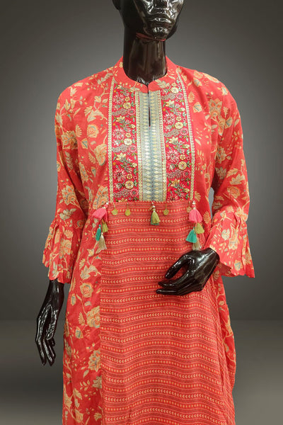 Crepe Floral Printed with Embroidered Anarkali Gown