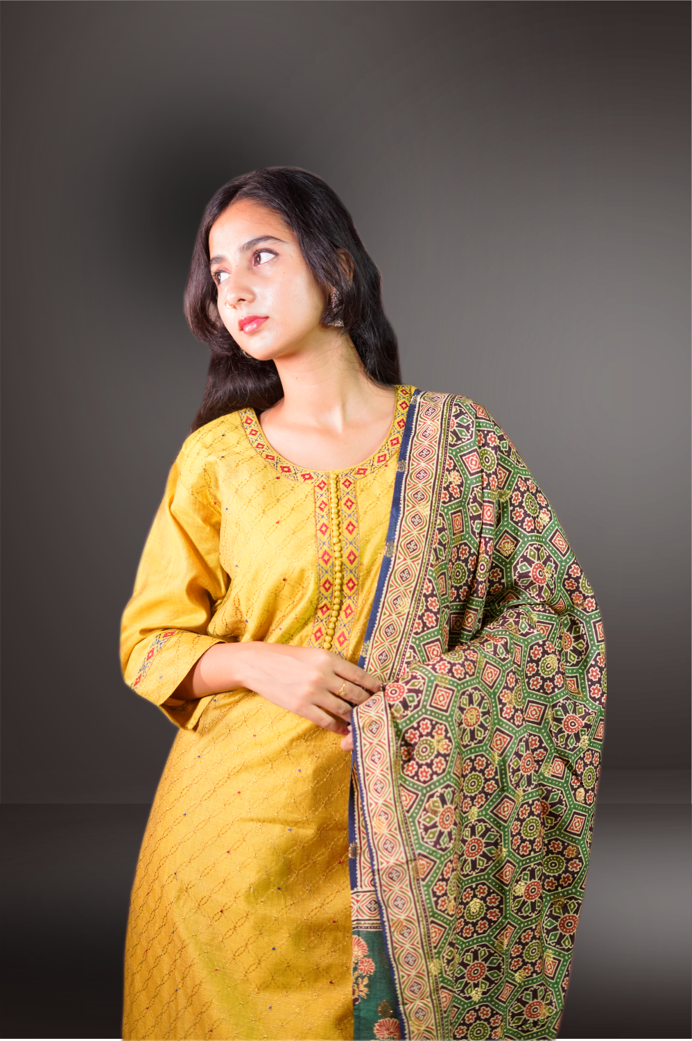 Yellow Color Semi Silk Thread Embroidered Salwar Kameez