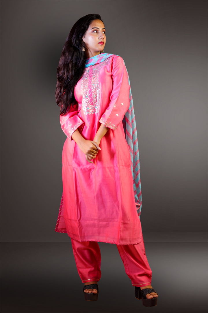 Peach Color Silk Zari Embroidered Salwar Kameez