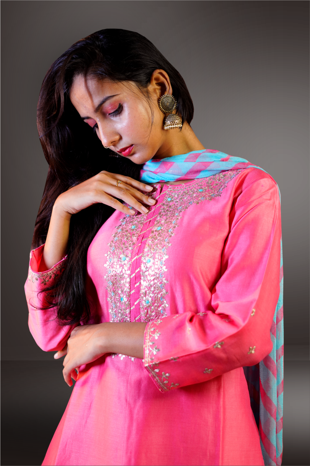 Peach Color Silk Zari Embroidered Salwar Kameez