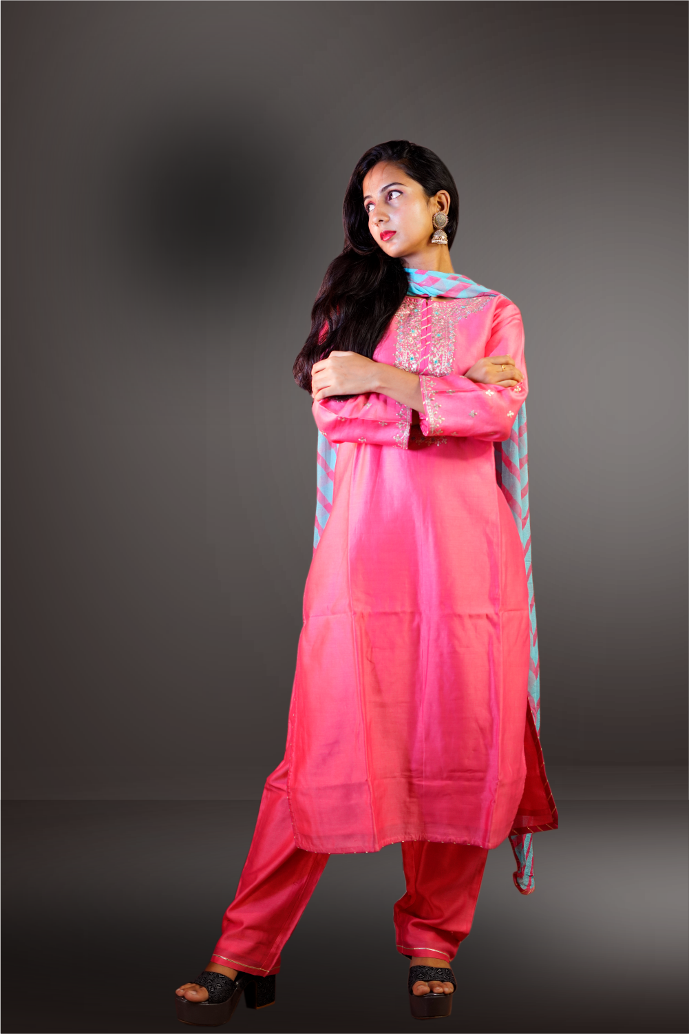 Peach Color Silk Zari Embroidered Salwar Kameez