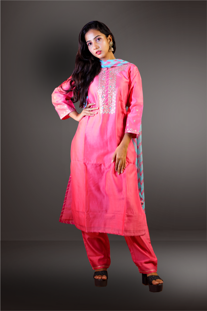 Peach Color Silk Zari Embroidered Salwar Kameez