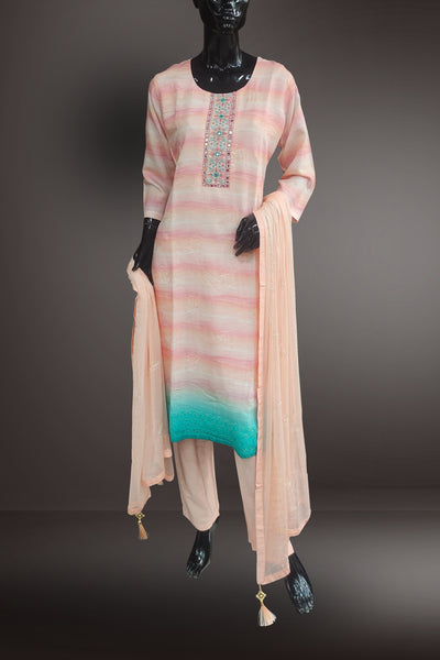Multicolor Semi Silk Printed with Beads Work Salwar Kameez
