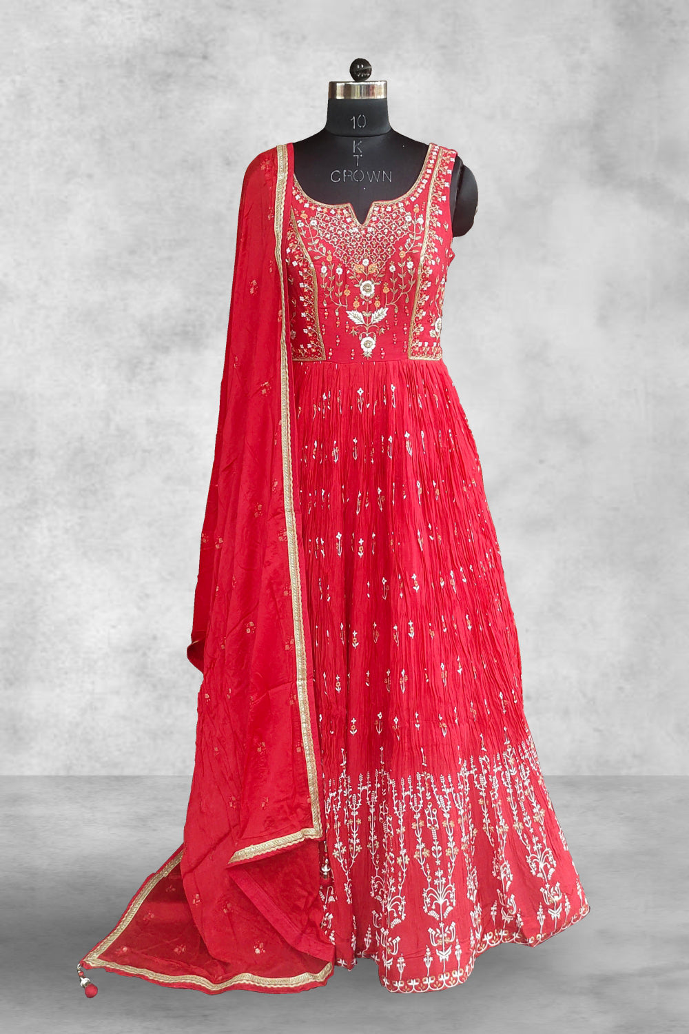 Chanderi Printed with Zari Embroidery and Stone work Anarkali Suit