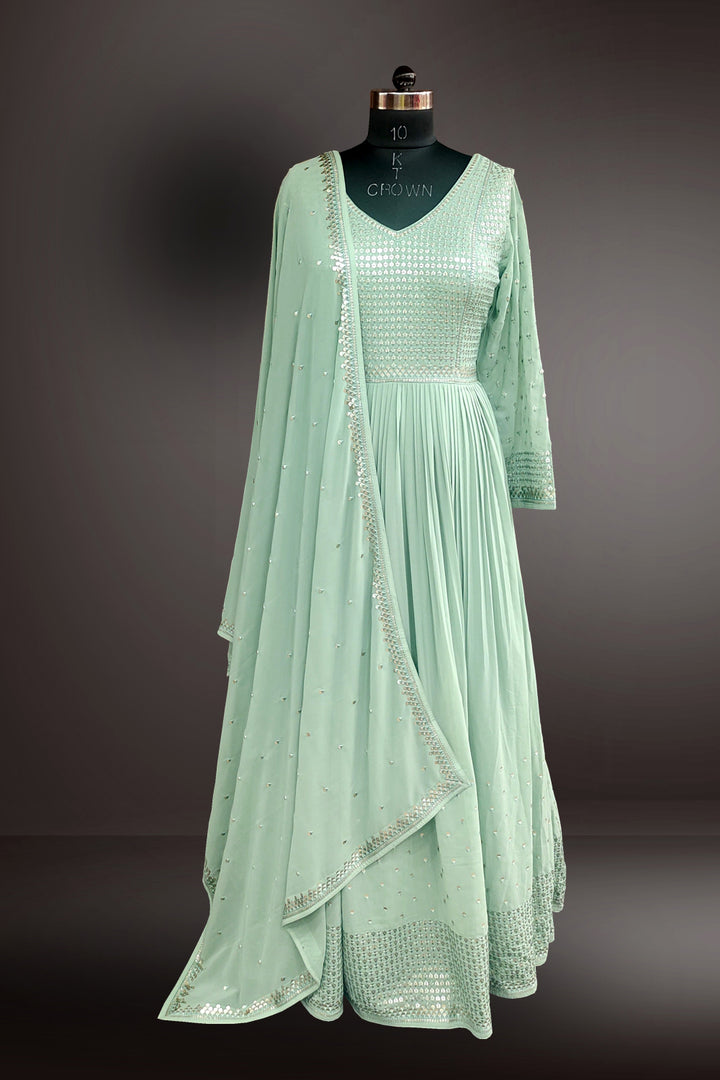 Pista Green Georgette Sequins Embroidered Anarkali Suit