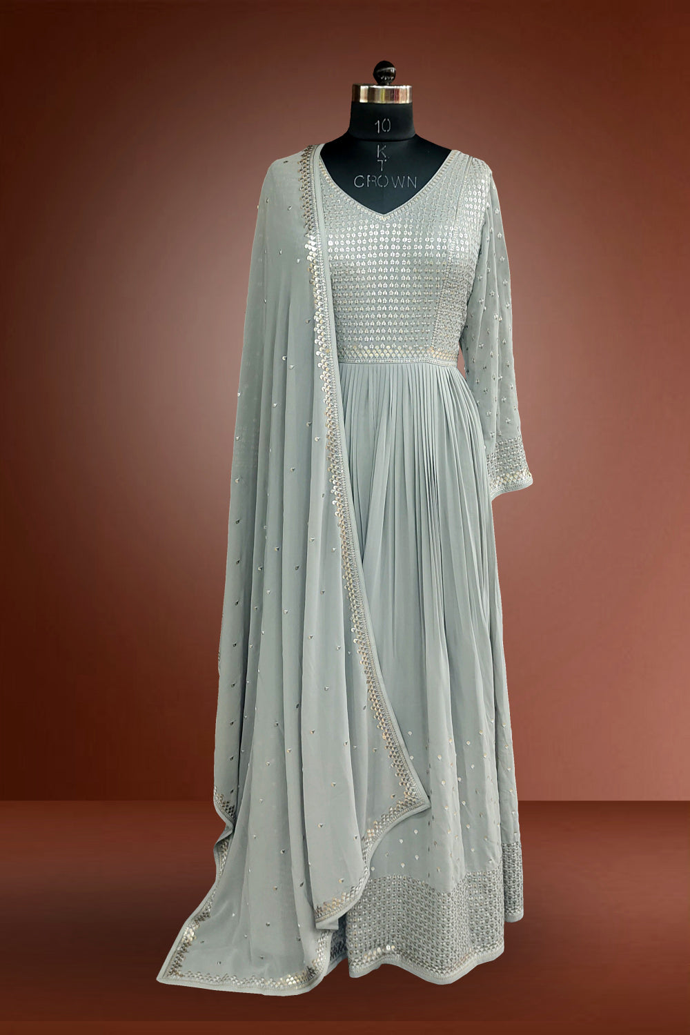 Grey Georgette Sequins Embroidered Anarkali Suit