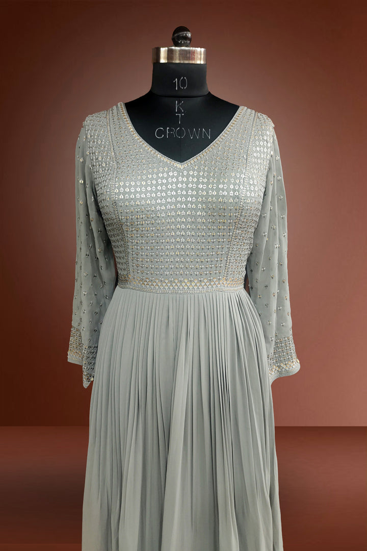 Grey Georgette Sequins Embroidered Anarkali Suit