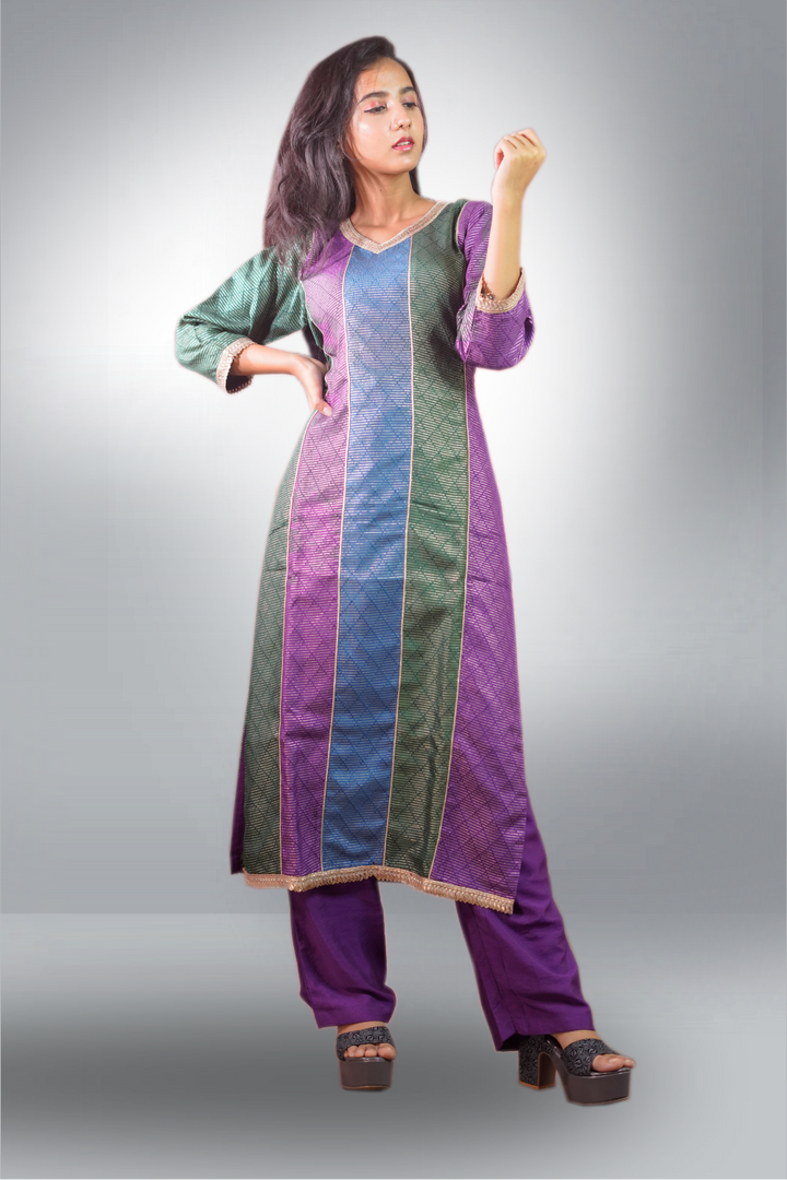 Multicolor Silk Zari Weaving Worked Salwar Kameez