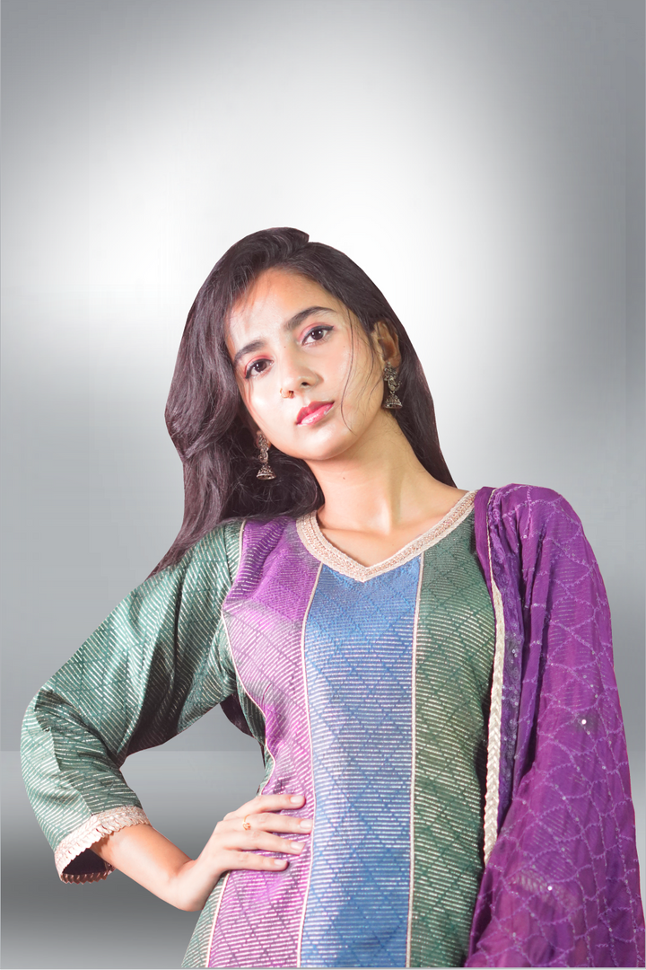 Multicolor Silk Zari Weaving Worked Salwar Kameez